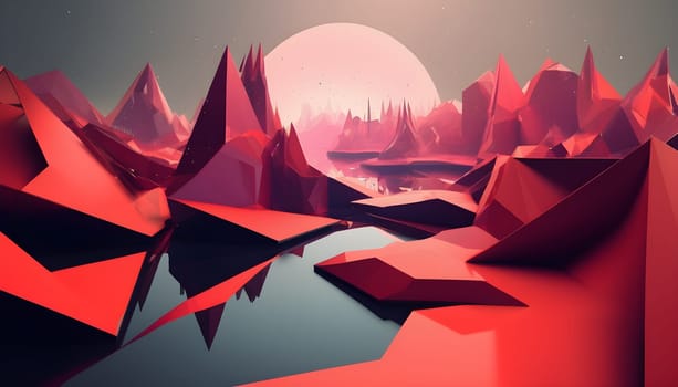 Abstract digital art featuring randomly arranged polygons, creating futuristic and geometric landscapes full of depth and complexity.