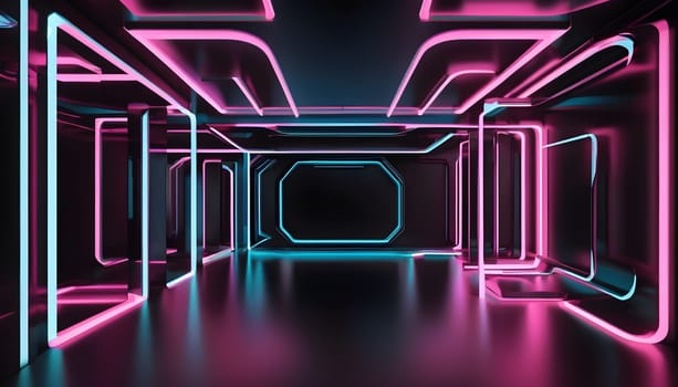 A stunning digital artwork featuring floating neon shapes amidst a futuristic black void, creating a bold, modern, and sci-fi-inspired aesthetic.