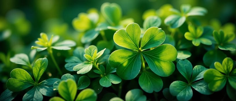 A green leafy plant with a green clover leaf in the middle. The plant is full of green leaves and the clover leaf is the only one that is not green