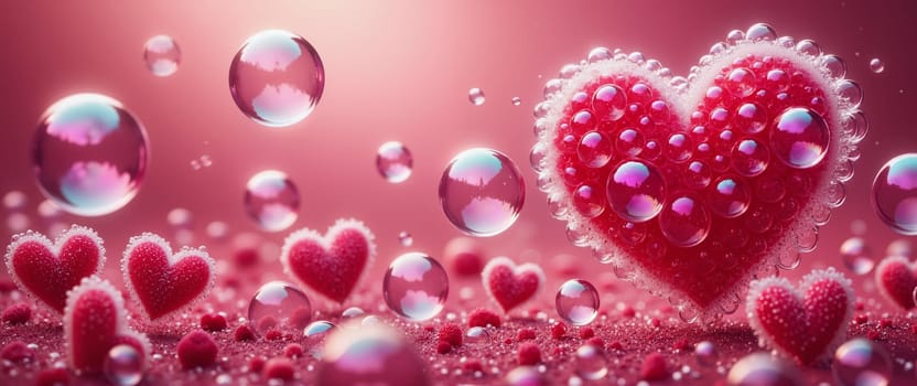 A heart made of bubbles is surrounded by many other hearts. Concept of love and affection