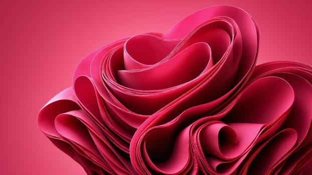 A pink flower made of paper is shown in the image. The flower is made up of many layers of paper, giving it a three-dimensional appearance. The pink color of the flower