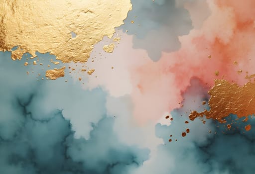 Soft and fluid abstract watercolor textures featuring delicate gold foil accents, creating a luxurious and elegant aesthetic for versatile use.