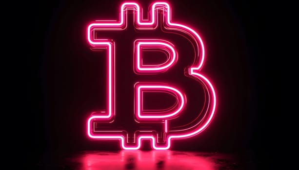 Bright neon Bitcoin icon glowing in the dark, vibrant digital currency logo