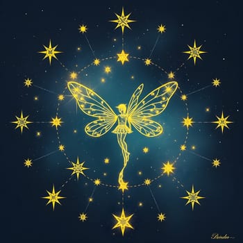 yellow fairy stars in blue sky. High quality illustration