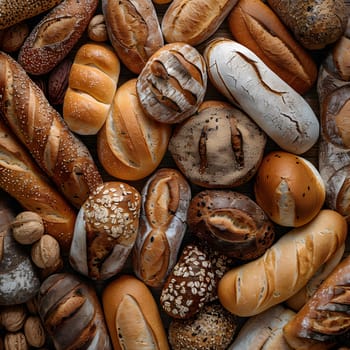 A variety of bread, made from singleorigin coffee, cocoa bean, and other natural ingredients, stacked on top of each other on a wooden plantbased surface
