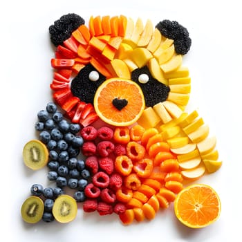 A fruity teddy bear crafted from a variety of fruits and berries, perfect for cake decorating or as a decorative toy in the kitchen. A unique and creative ingredient for any cuisine recipe