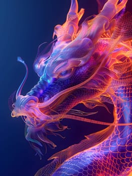An artistic portrayal of a pink and violet dragon breathing flames depicting the geological phenomenon of heat and gas in a colorful organism