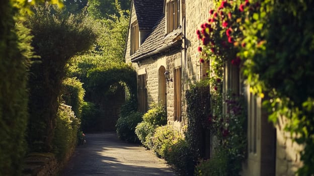 Cotswolds cottage and garden in the English countryside style, modern architecture and design idea