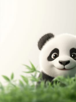 Cute panda, peeking out from bamboo. A cartoon panda, enjoying its natural habitat.