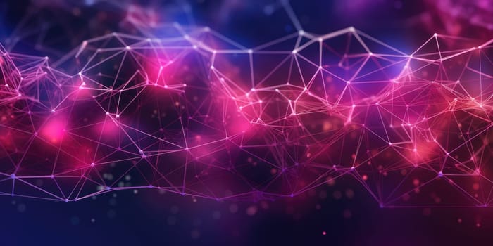 3D network connections with plexus design cyberpunk color background wallpaper. Generative AI image weber.