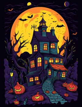 Illustrations of a Spooky House for Halloween. Fairytale and fantasy design.  AI Generated.