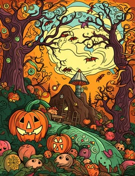 Illustrations of a Spooky House for Halloween. Fairytale and fantasy design.  AI Generated.