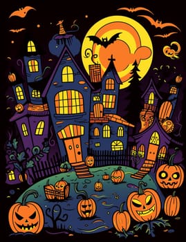 Illustrations of a Spooky House for Halloween. Fairytale and fantasy design.  AI Generated.