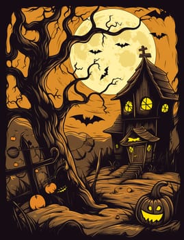 Illustrations of a Spooky House for Halloween. Fairytale and fantasy design.  AI Generated.