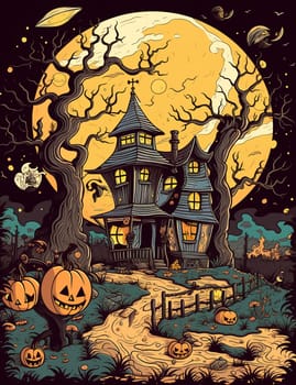 Illustrations of a Spooky House for Halloween. Fairytale and fantasy design.  AI Generated.