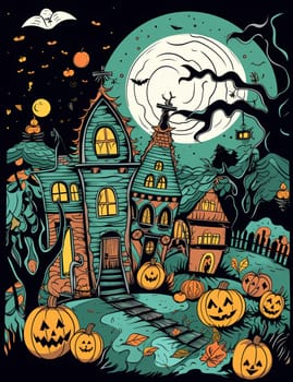 Illustrations of a Spooky House for Halloween. Fairytale and fantasy design.  AI Generated.