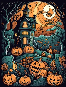 Illustrations of a Spooky House for Halloween. Fairytale and fantasy design.  AI Generated.