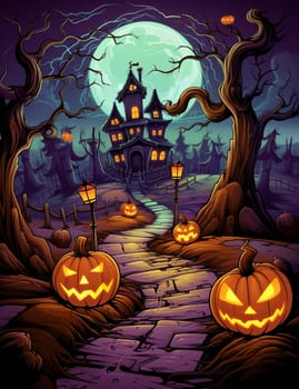 Illustrations of a Spooky House for Halloween. Fairytale and fantasy design.  AI Generated.