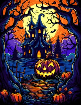 Illustrations of a Spooky House for Halloween. Fairytale and fantasy design.  AI Generated.