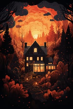 Illustrations of a Spooky House for Halloween. Fairytale and fantasy design.  AI Generated.