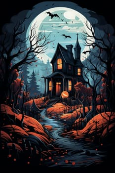 Illustrations of a Spooky House for Halloween. Fairytale and fantasy design.  AI Generated.