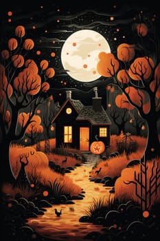 Illustrations of a Spooky House for Halloween. Fairytale and fantasy design.  AI Generated.