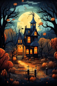 Illustrations of a Spooky House for Halloween. Fairytale and fantasy design.  AI Generated.