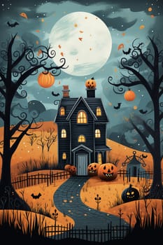 Illustrations of a Spooky House for Halloween. Fairytale and fantasy design.  AI Generated.