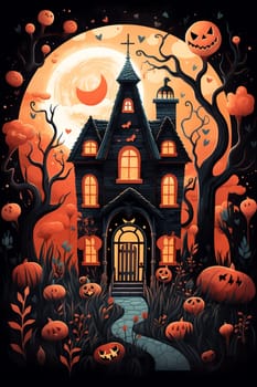 Illustrations of a Spooky House for Halloween. Fairytale and fantasy design.  AI Generated.