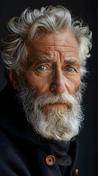 A man with gray hair, white beard, and wrinkles is pleased as he looks at the camera for a selfportrait painting in portrait photography