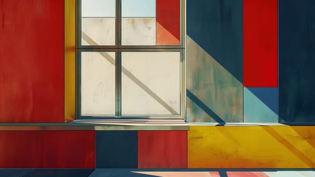 Bright and vibrant geometric colors and shadows visible through a window