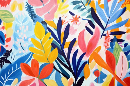 Colorful patterns of leaves and flowers fill the surface, showcasing a lively and artistic design that promotes a cheerful atmosphere - Generative AI