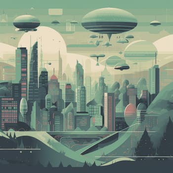 Abstract image of a new bright metropolis city. High quality photo