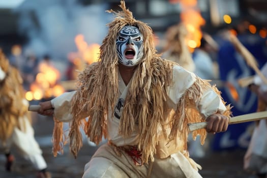 Namahage winter ritual: Akita region, demon costume, sacred event, ancestral honor, festive tradition, guardian spirit, folklore tale, torch procession, cultural pride, mountain lore