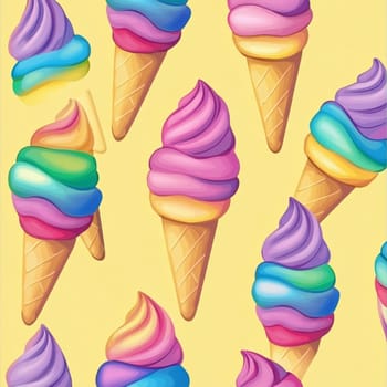 Rows of delightful ice cream cones with playful swirls of pink, blue, and purple excite the senses.