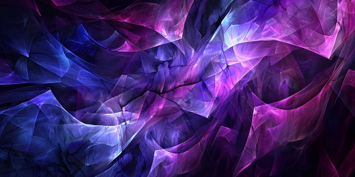 The artwork showcases dynamic light waves in blue and purple, creating an abstract design