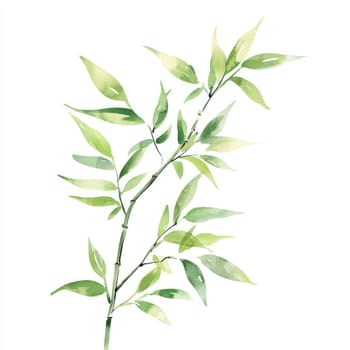 A Watercolor style depiction of bamboo branch with vibrant green leaves, showcasing nature beauty and tranquility