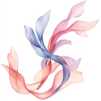 A Delicate silk ribbons in soft pink and blue hues create graceful flow, evoking sense of elegance and tranquility