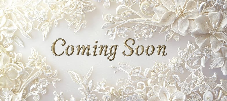 Luxurious wedding event banner featuring soft white and gold tones, intricate lace patterns, and elegant floral elements. serif fonts add sophistication, perfect for invitations, announcements, and event promotions. ideal for print or digital use.