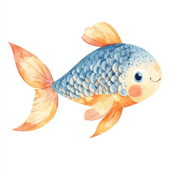 A cheerful goldfish with vibrant orange and blue scales swims gracefully. Its playful expression adds charm to this delightful aquatic scene
