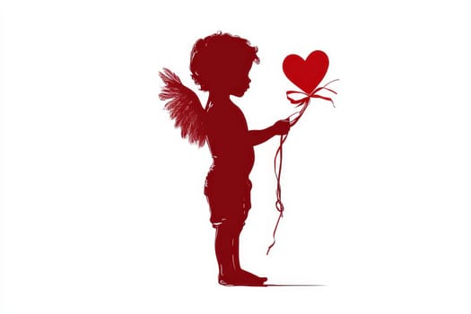 cute cupid angel of love with a red heart on a white background..