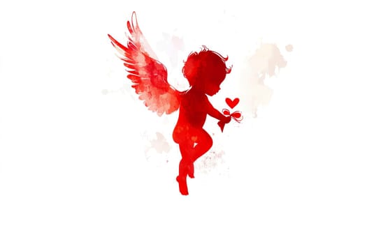 cute cupid angel of love with a red heart on a white background..