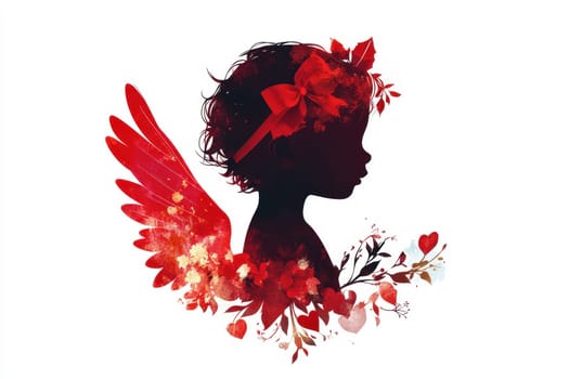 cute cupid angel of love with a red heart on a white background..