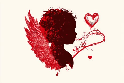 cute cupid angel of love with a red heart on a white background. High quality illustration