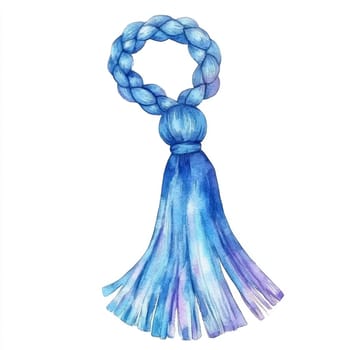 A Watercolor style depiction of blue silk tassel with braided design, showcasing elegance and charm