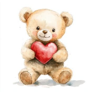 A Cute teddy bear holding red heart, showcasing warmth and affection. Perfect for expressing love and friendship