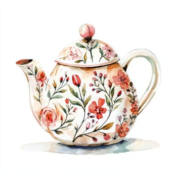 A charming teapot adorned with floral patterns, showcasing vibrant colors and intricate details, perfect for tea lovers