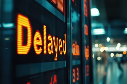 Delayed Flights. Airport Departure Board Reflecting Widespread Disruptions. High quality illustration