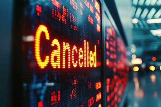 View of Cancelled flight display on Flight boarding in airport. generative ai..