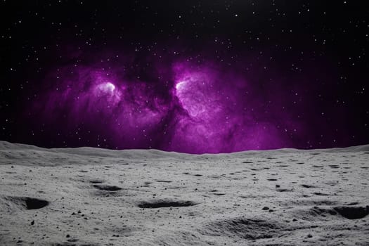 purple nebula space view from the Moon's surface..